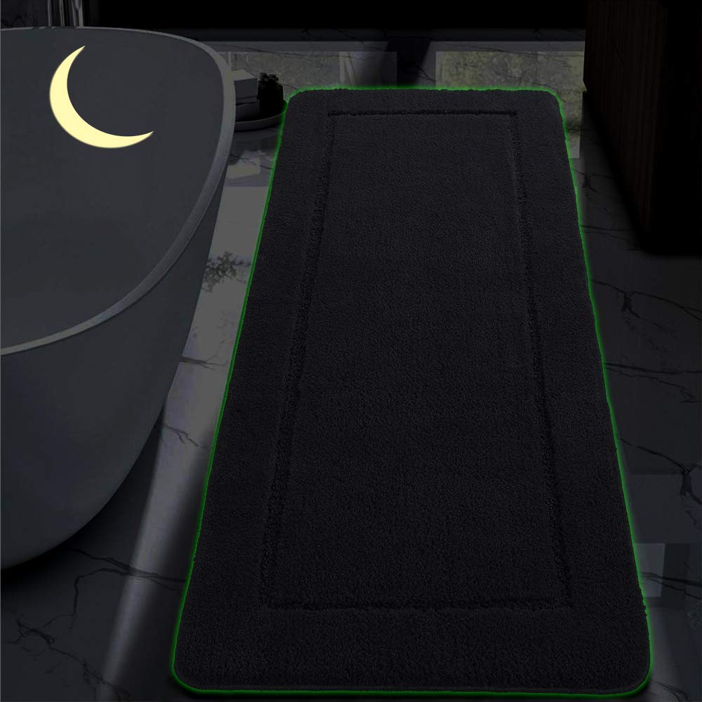 LOCHAS Luminous Non Slip Bathroom Rugs Runner 24 x 48 Inch, Extra Soft and Comfy Bath Mats Rug, Absorbent Thick Microfiber Mat Carpets for Shower, Light Gray