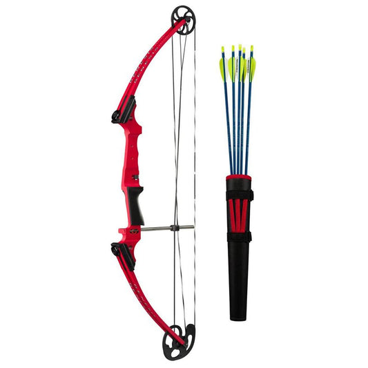 Genesis Original Compound Bow & Arrow Kit- Adjustable Riser, 15"-30" Draw Length, 10-20 lb Draw Weight, All Skill Levels, Draw Hand - Right, Red