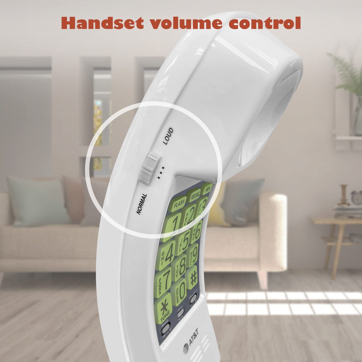 AT&T TRIMLINE 213 Corded Home Phone with Extra Big Buttons & Visual Ringer. No AC Power Required, Improved Easy-Wall-Mount, Lighted Keypad, 10 Speed Dial Keys, Volume Control, Senior Friendly. White