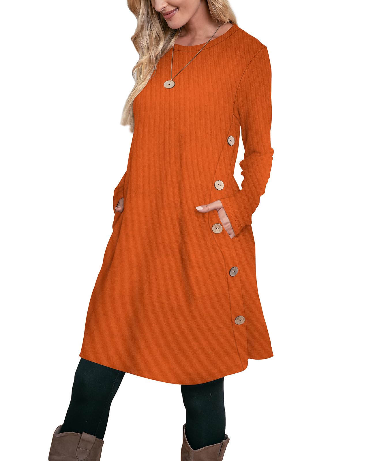 OFEEFAN Fall Dresses for Women 2024 Long Sleeve Dress Halloween Dresses Orange Sweater Dress L