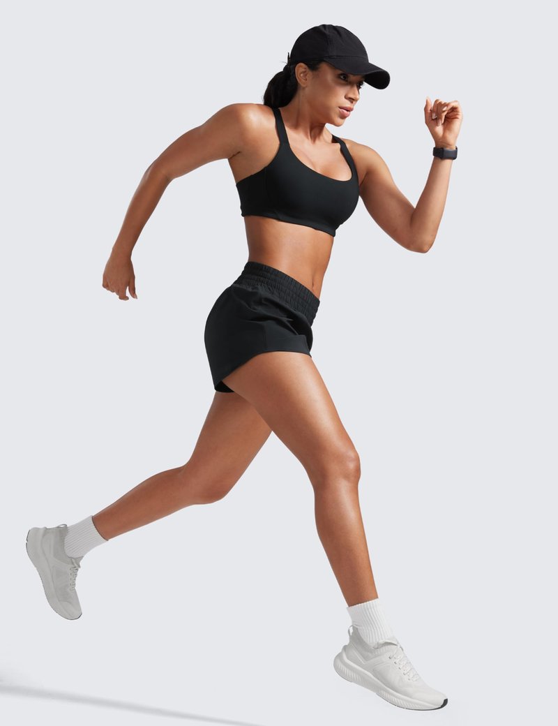 CRZ YOGA High Waisted Running Shorts for Women 2.5" - Mesh Liner Quick Dry for Workout Sport Athletic with Zipper Pocket Black Medium