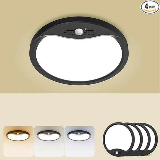 zemty 7inch 15W Motion Sensor Ceiling Light Wired, 3 Sensing Modes Motion Activated Closet Lights Black, 3000K/4000K/6500K Waterproof LED Ceiling Lamp for Pantry Closet Shower Hallway-4Pack