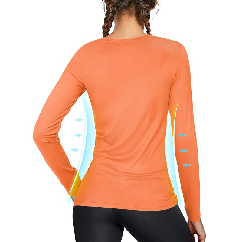 isnowood Womens Long Sleeve Rash Guard, UV UPF 50+ Sun Protection Shirts, Quick Dry Lightweight Tops for Swimming Workout Hiking Running Orange