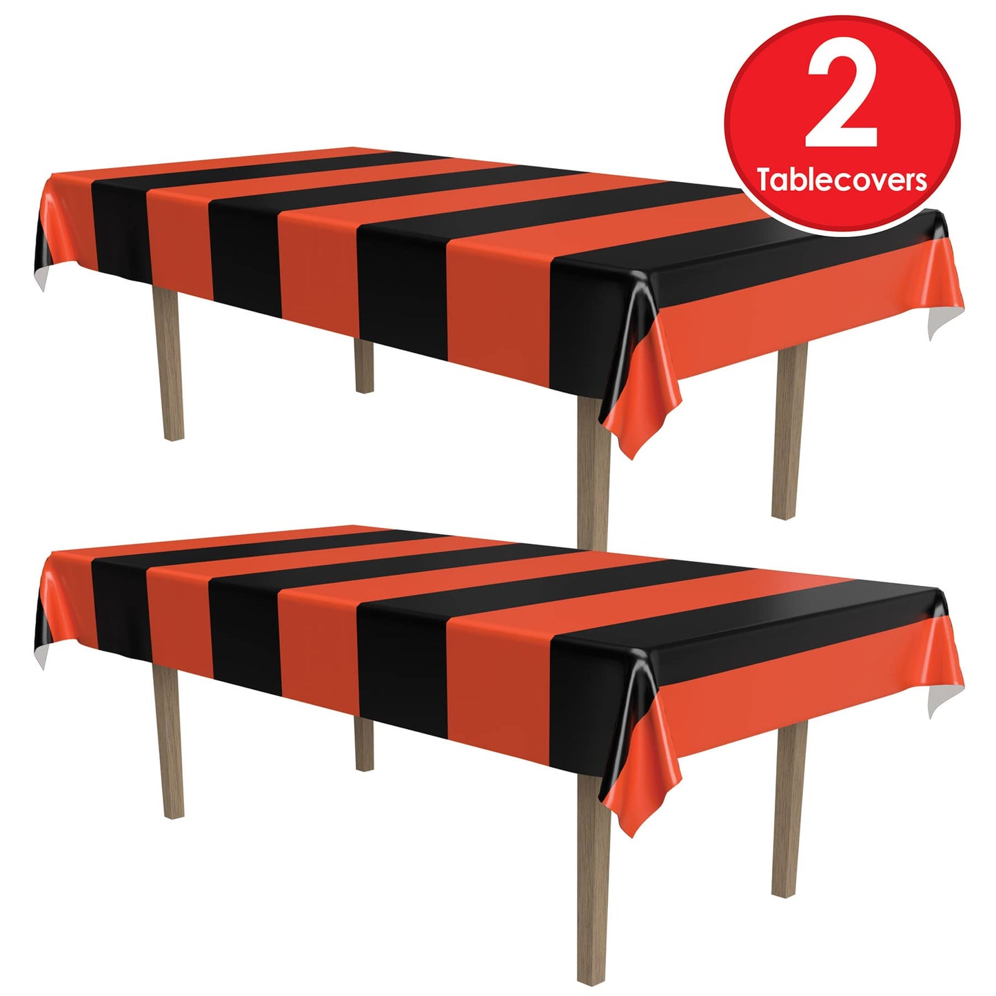 Beistle Orange & Black Stripes Tablecovers, 54” x 108”, 2 Pieces – Plastic Table Cloth, Rectangular Tablecloth, Holiday Tablecloth, Halloween Plastic Tablecloth, Halloween Decorations