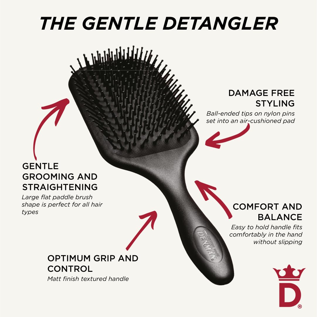 Denman (Black) Large Paddle Cushion Hair Brush for Blow Drying & Detangling - Comfortable Styling, Straightening & Smoothing - For Women and Men, P083