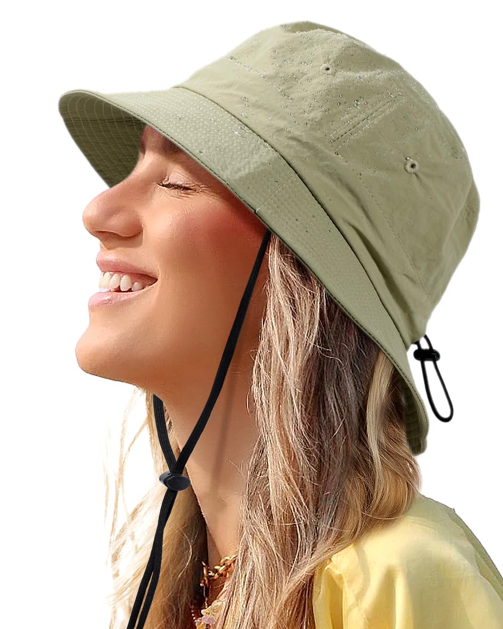 Water-Resistant Bucket Hat for Women Men Rain Hat UPF 50+ Boonie Sun Hat Foldable Summer Floppy Fishing Safari Hats Light Green
