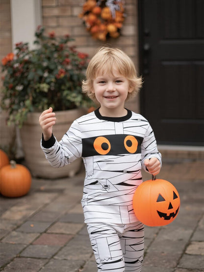 Little Hand Boys Girls Allover Mummy Halloween Pajama Sleepwear 2-Piece Wrap Eyes Spider PJs Kids Spooky Party Pant Sets Size 4