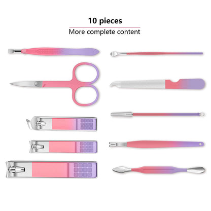 Manicure Set, Travel Mini Nail Clippers Kit Pedicure Care Tools, 10pcs Stainless Steel Grooming kit (Pink)
