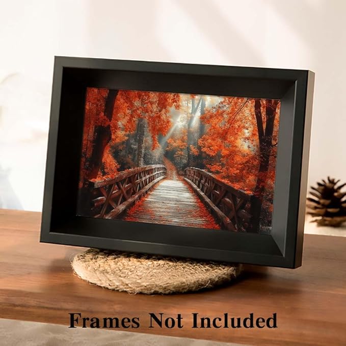 Yesad Autumn Bridge Canvas Wall Art, Fall Wall Art Room Décor Natural Posters Autumn Pictures Prints Wall Décor for Living Room Bedroom (Unframed,12”x8”,Bridge)