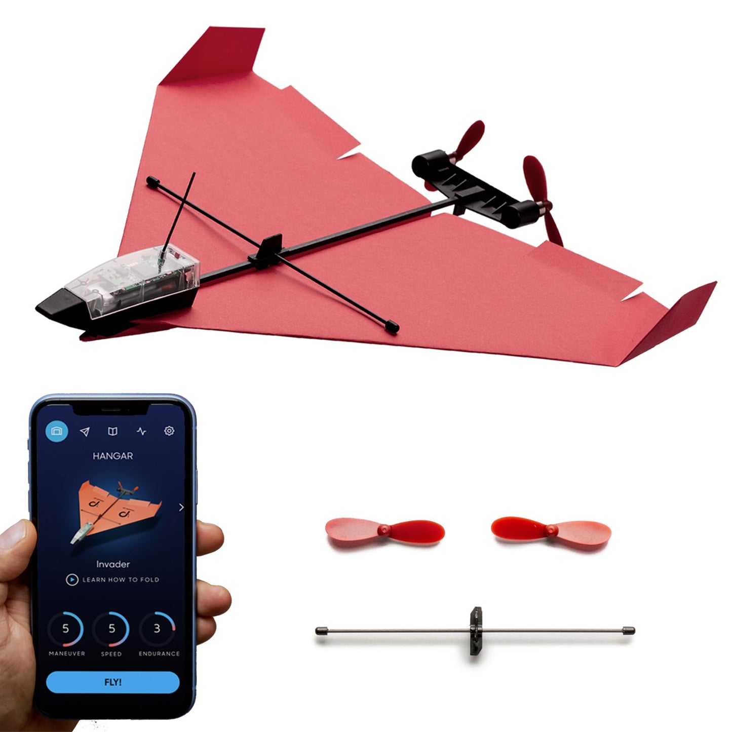 POWERUP 4.0 The Next-Generation Smartphone Controlled Paper Airplane Kit, RC Controlled. Simple to Fly with Autopilot & Gyro Stabilizer.