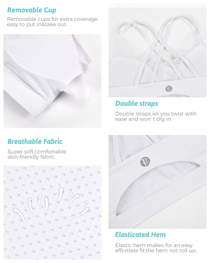 RUNNING GIRL Sports Bras for Women,Strappy Back Workout Bras Padded Supportive White Sports Bra Plue Size(WX2354 White,M)