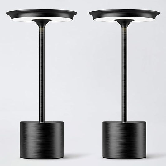 Cordless Table Lamp, Portable Rechargeable 6000mAh Outdoor Table Lamp, 3 Color Stepless Dimming Battery Powered Lamp, LED Table Light for Dinner/Restaurant/Outdoor (2Pack Black)