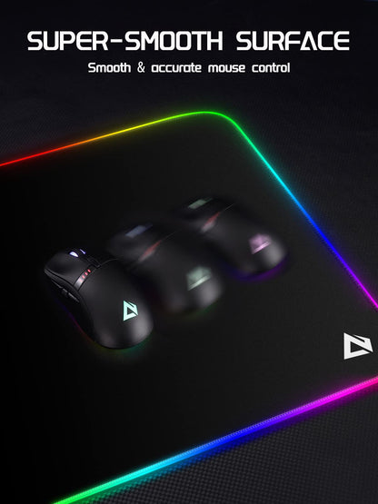 EASEMO Gaming Mouse Pad, RGB Mouse Mat XXL Large (35.4 x 15.75 in) with 7 LED Colors 11 Lighting Modes Waterproof Fabric Surface Non-Slip Rubber Base for PC Laptop Keyboard