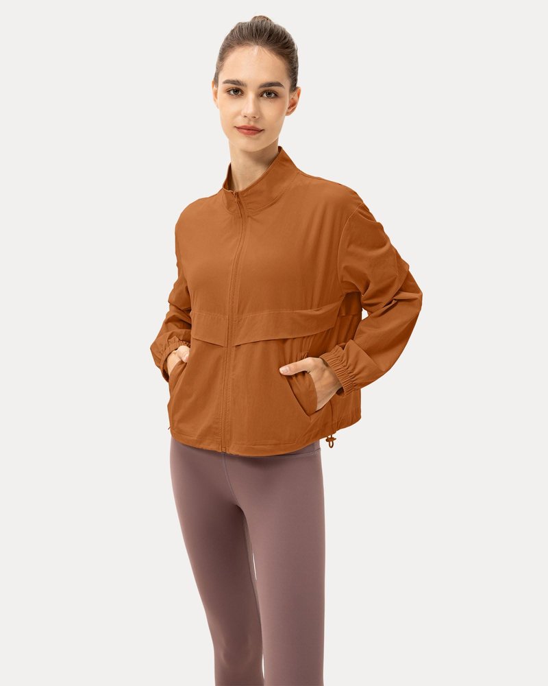 Locachy Women's Lightweight Zip Up Athletic Jacket Stand Collar Windproof Sun Protection Workout Outdoor Jacket Brown S