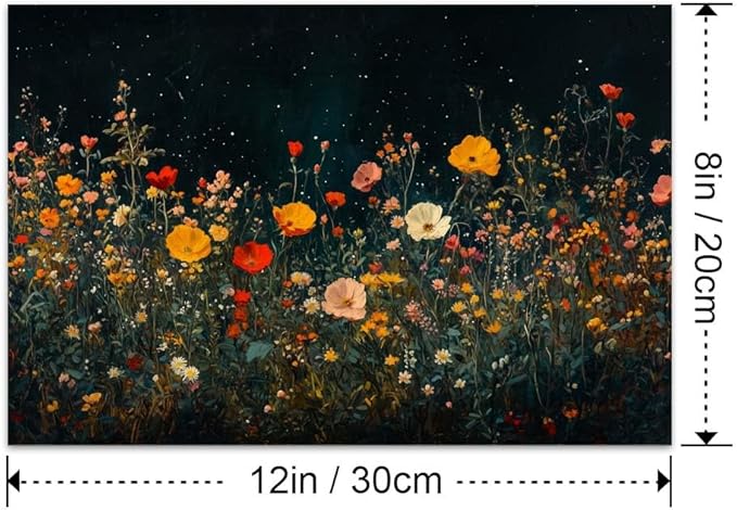 Yesad Wildflowers Field Landscape Wall Art, Floral Canvas Wall Art Wildflowers at Night Flower Prints Painting Rustic Wall Décor for Living Room Bedroom Farmhouse (Unframed,12"x8",Wildflower1)