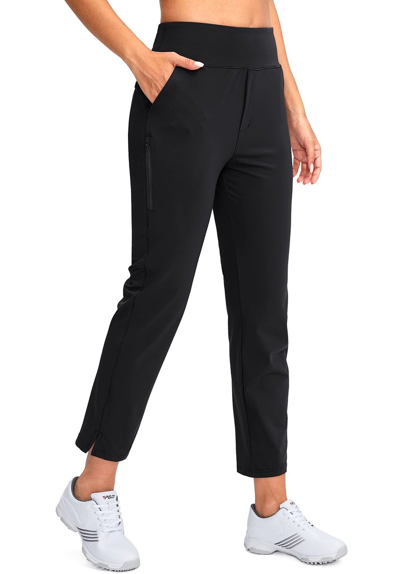 YYV Women's Golf Pants Stretch Work Ankle Pants High Waist Dress Pants with Pockets for Yoga Business Travel Casual(Black Large)