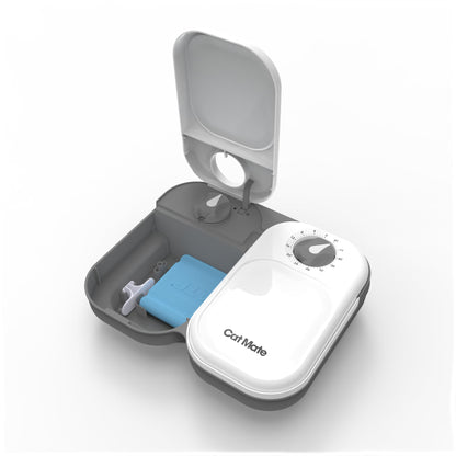 Cat Mate C200 Automatic 2 Meal Timer-Controlled Pet Feeder (401) - For Cats and Small Dogs, Includes Ice Pack for Wet and Dry Food, Meals up to 400 g Each, White