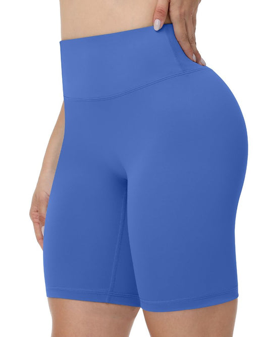 Runhit No Front Seam Biker Shorts for Women - 8'' High Waisted Workout Gym Yoga Running Spandex Compression Shorts Shorts with Tummy Control Blue XS