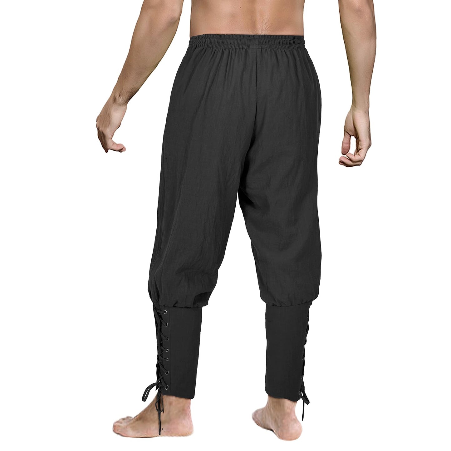 Teyujosem Men's Pirate Pants Renaissance Medieval Viking Pants Linen Ankle Banded Trousers Halloween Costume(Z3707BK,2XL)