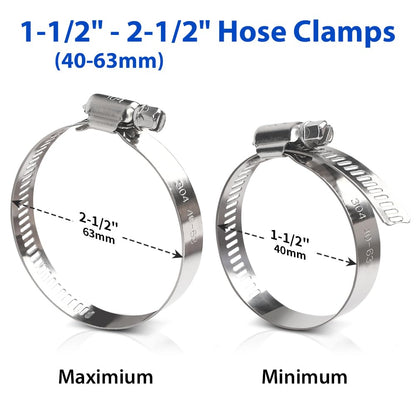 Hose Clamp, 10 Pieces 2.5 Inch Stainless Steel Hose Clamps for 1 1/2 Inch to 2 1/2 Inch Hose Pipe Large Adjustable Worm Gear Hose Clamp Assortment Kit for Automotive Radiator Fuel Line Mechanical