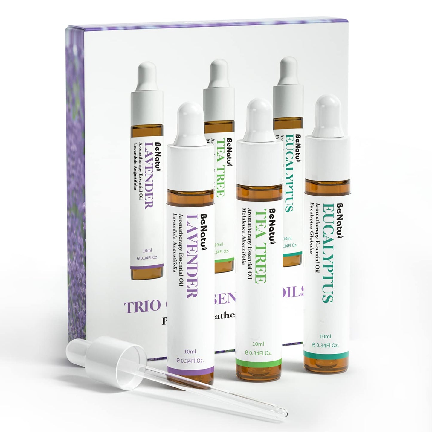 Benatu Essential Oils Set (Tea Tree Lavender Eucalyptus) for Home, Organic Relax Scent Aromatherapy Gift for Women and Men, Natural Fragrance for Skin Care, Body Topical Massage, Diffuser 3 Packs