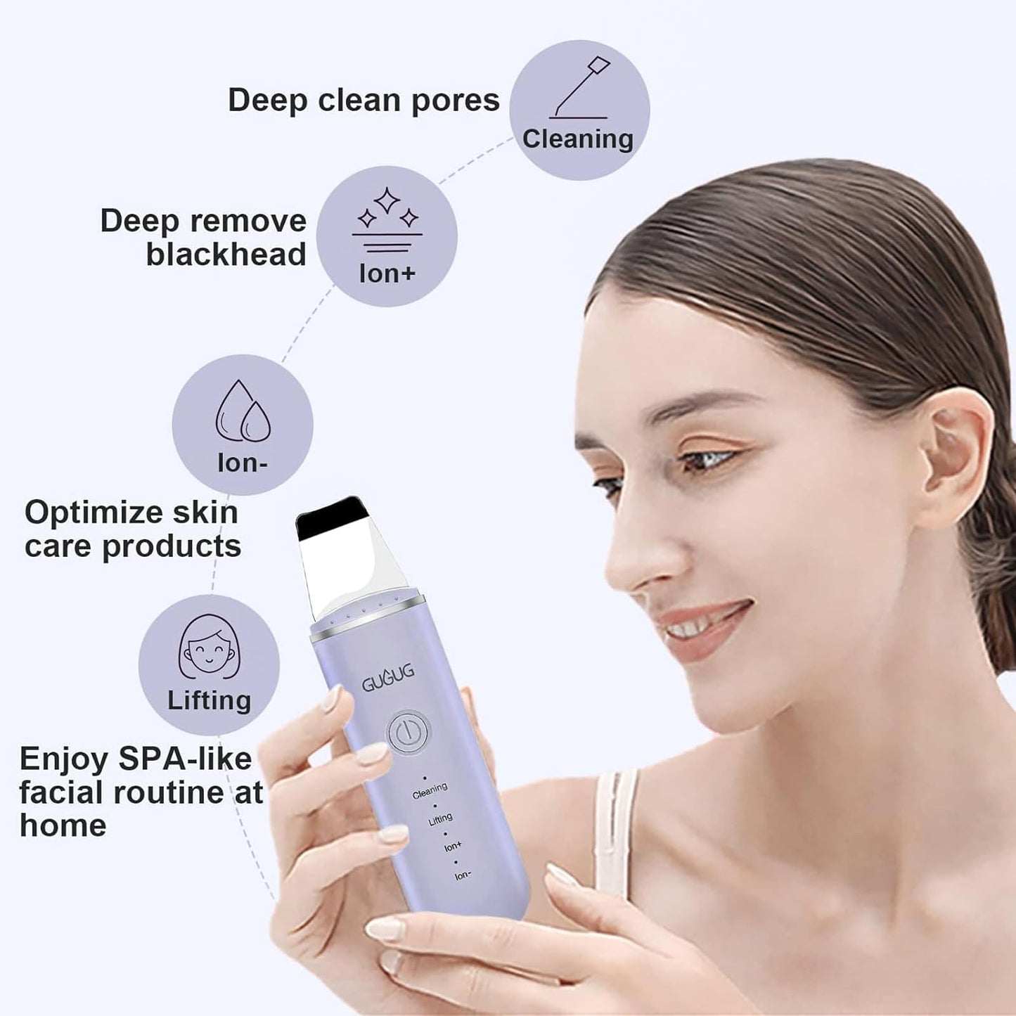 GUGUG Skin Scrubber Face Spatula Skin Spatula Pore Cleaner Blackhead Remover Tools for Facial Deep Cleansing-4 Modes -White