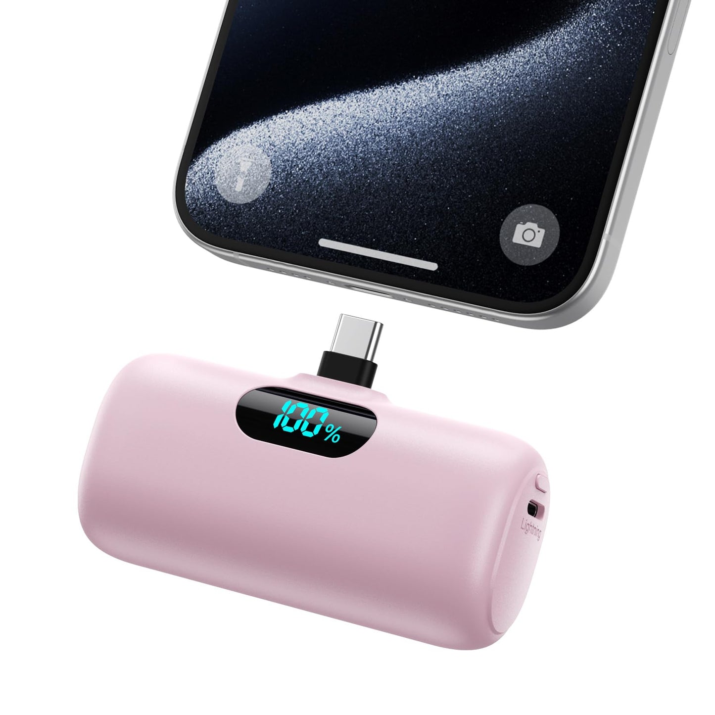 Mini Portable Charger USB C Power Bank,Upgraded 5000mAh PD Fast Charging Battery Pack Built-in USB-C Connector,LCD Display,Compatible with iPhone16,16 Plus,16Pro/Max/15,iPad Pro/Air,Android Phone etc