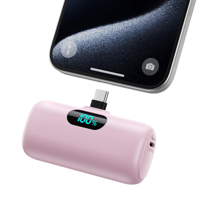 Mini Portable Charger USB C Power Bank,Upgraded 5000mAh PD Fast Charging Battery Pack Built-in USB-C Connector,LCD Display,Compatible with iPhone16,16 Plus,16Pro/Max/15,iPad Pro/Air,Android Phone etc