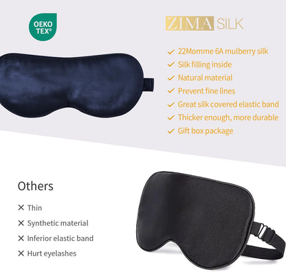 ZIMASILK Adjustable 100% 22 Momme Mulberry Silk Sleep Mask for Sleeping, Filled with Premium Mulberry Silk, Softest & Breathable Blackout Eye Sleeping Mask (Black)