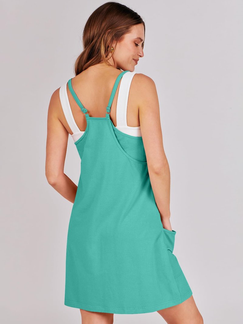 ANRABESS Women Athletic Dress Summer Tennis Workout Active Sports Mini Romper Dress Built in Shorts Travel Vacation Clothes Cyan X-Large