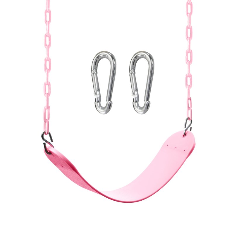 TURFEE Heavy Duty Swing Seat Pink Color with 66” Chain, Swing Set Accessories Replacement with Snap Hooks for Kids Outdoor Play Playground