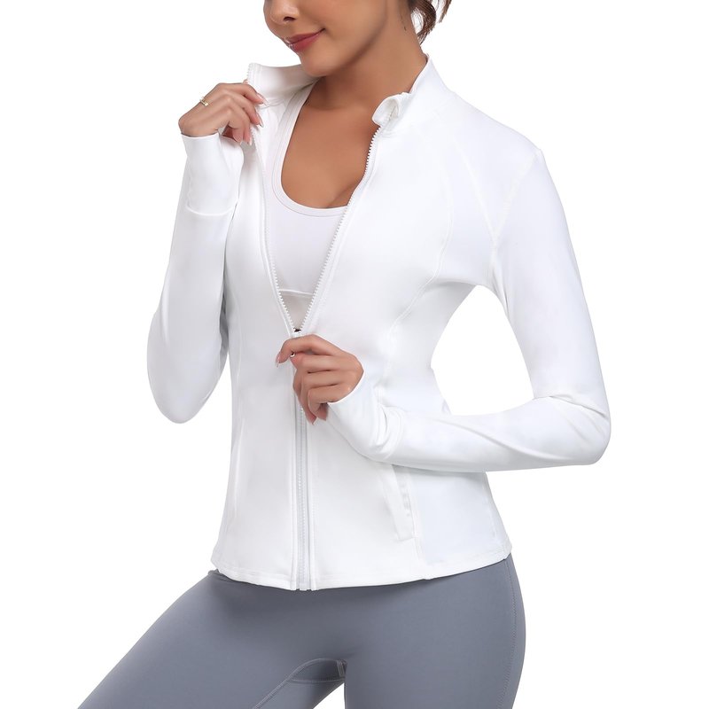 Zyrulix Women's Athletic Full Zip Lightweight Workout Jacket With Pockets Running Yoga Sportwear With Thumb Holes