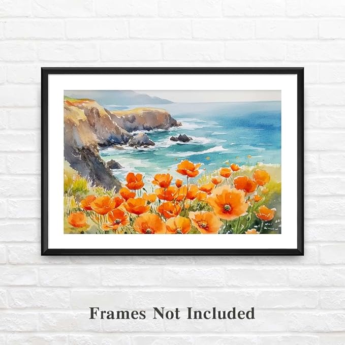 Yesad Poppies Canvas Wall Art, Coastal Flower Pictures, Farmhouse Wall Decor for Living Room & Bedroom (Unframed, 18'x12', Poppy2)