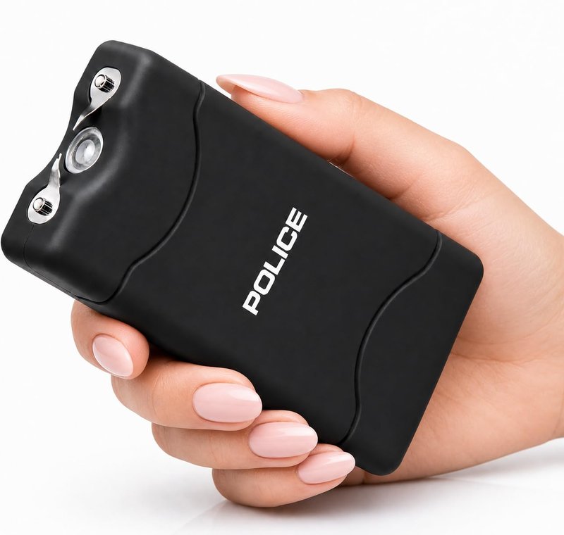 POLICE Stun Gun for Self Defense 800 Mini Rechargeable LED Flashlight Black