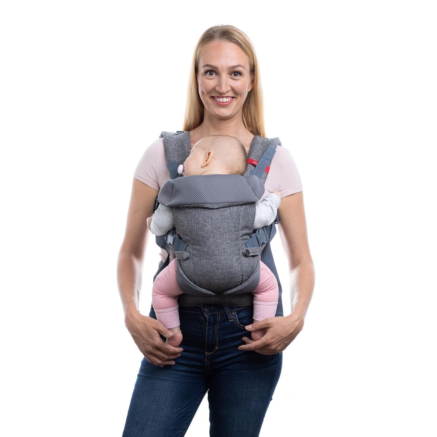 YOU+ME 4-in-1 Baby Carrier Newborn to Toddler - All Positions Baby Carriers from Newborn - Front & Back Carry Baby Carriers - Includes 2-in-1 Bandana Bib - Baby Holder for 8-32 lbs (Grey Mesh)