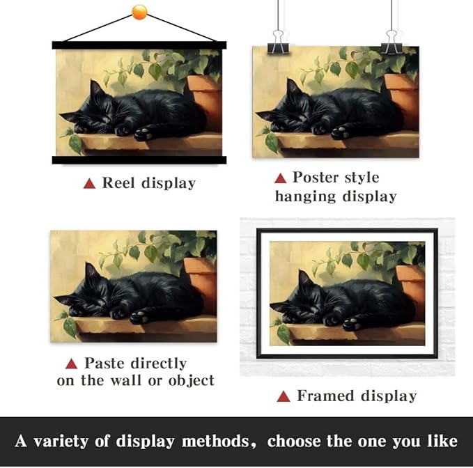 Yesad Cat Wall Art, Sleeping Cat Print Poster Cat Painting Pictures Rustic Wall Décor for Living Room Bedroom Farmhouse Decorations Cat Lover Gift (Unframed,30”x20”, Cat4)