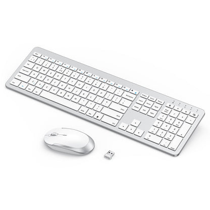 seenda Rechargeable Wireless Keyboard and Mouse, SK38-3 Ultra Slim Quiet USB Keyboard and Mouse Set for Windows Laptop PC, Full-Size QWERTY UK Layout, Silver and White