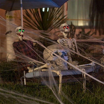 CAMIRUS 5.4FT Full Size Halloween Skeleton, Life Size Posable Skeleton with Glowing Eyes Scary Sound, Plastic Skeleton with Movable Joints for Halloween Decoration