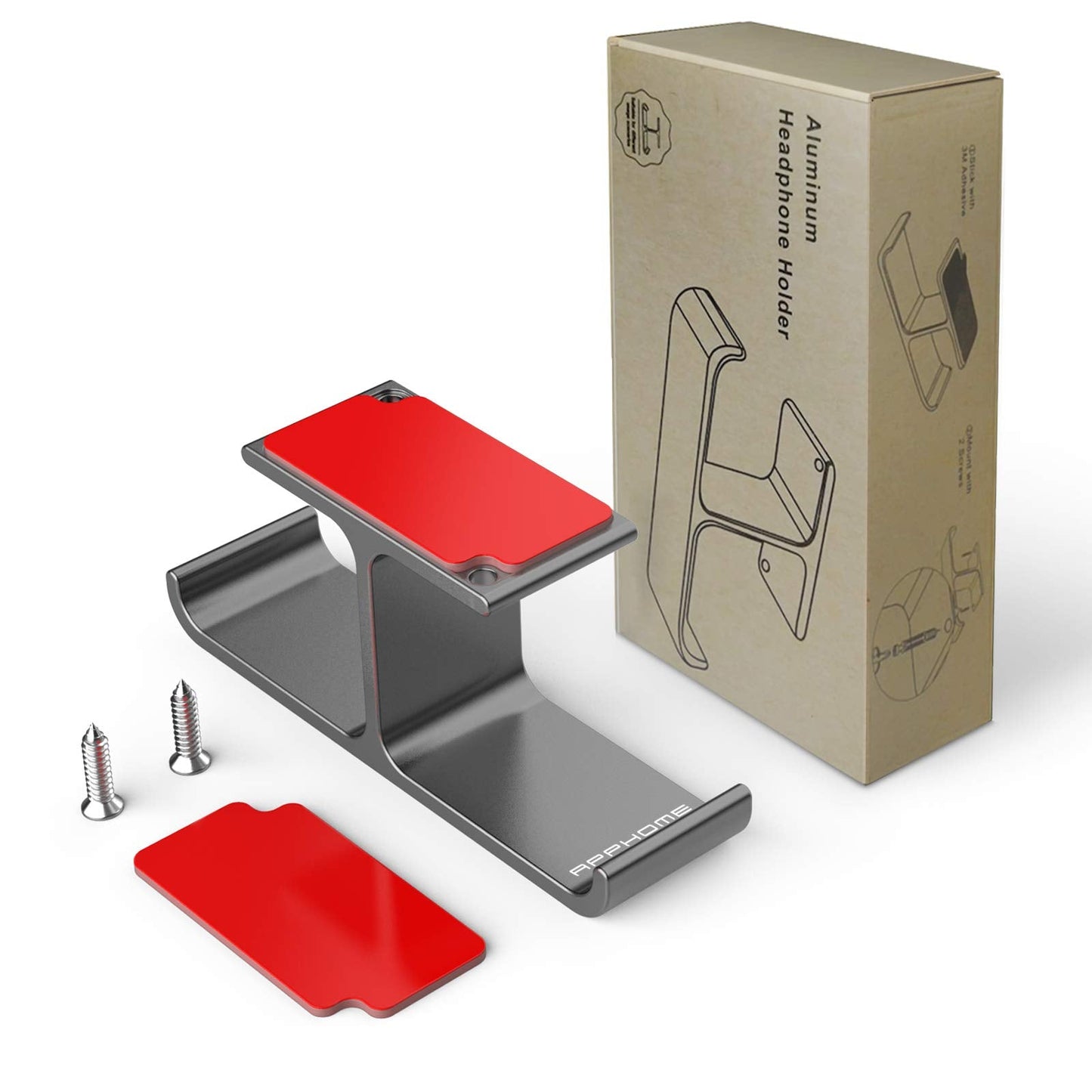 APPHOME Headphone Hanger Stand Under Desk Hook Aluminum Stick-On Adhesive Dual Headsets Holder Mount PC Gaming Accessories for All Headphones