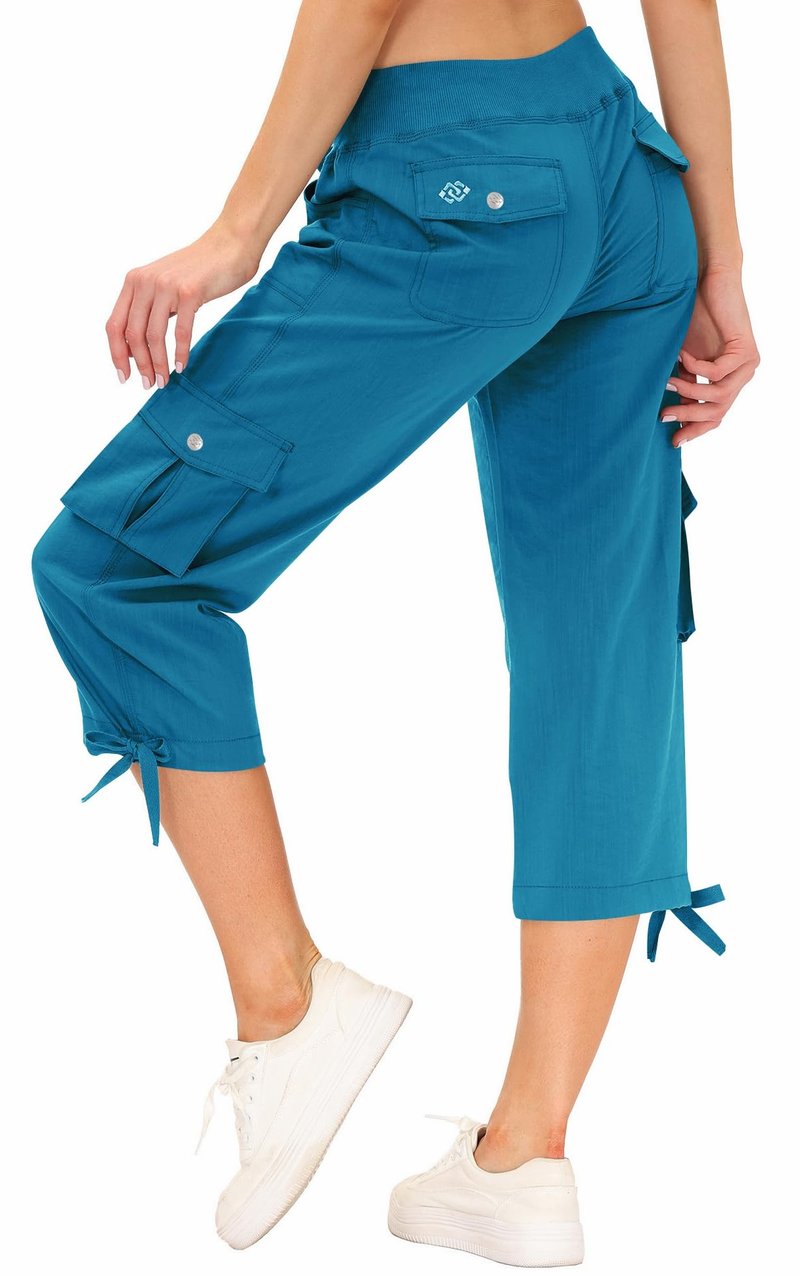 MoFiz Capri Pants for Women Cargo Hiking Pants Lightweight Women's Capris Summer Casual Travel Blue 3XL