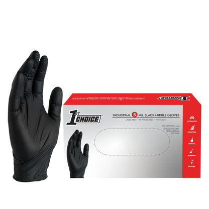 1st Choice XL Nitrile Gloves, Black Gloves Disposable Latex Free, Textured Black Gloves for Cooking - 5 mil, Box of 100