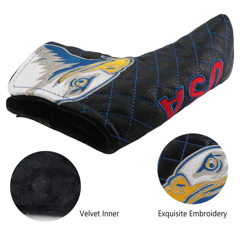 PINMEI Golf Head Covers Blade Putter Cover Blade Headcover Magnetic American Flag Headcovers Fit for Titleist Callaway Ping Taylormade Cobra Ect. (Black/Blue American Flag Putter Cover)