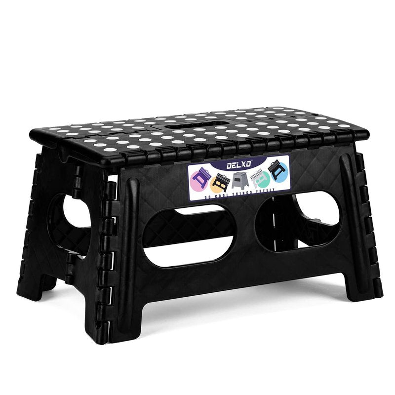 Delxo Folding Step Stool for Kids and Adults,15-Inch Extra Wide 9 Inch Height Heavy Duty Stepping Stool More Safe and Comfortable Non Slip Foldable Step Stool Black