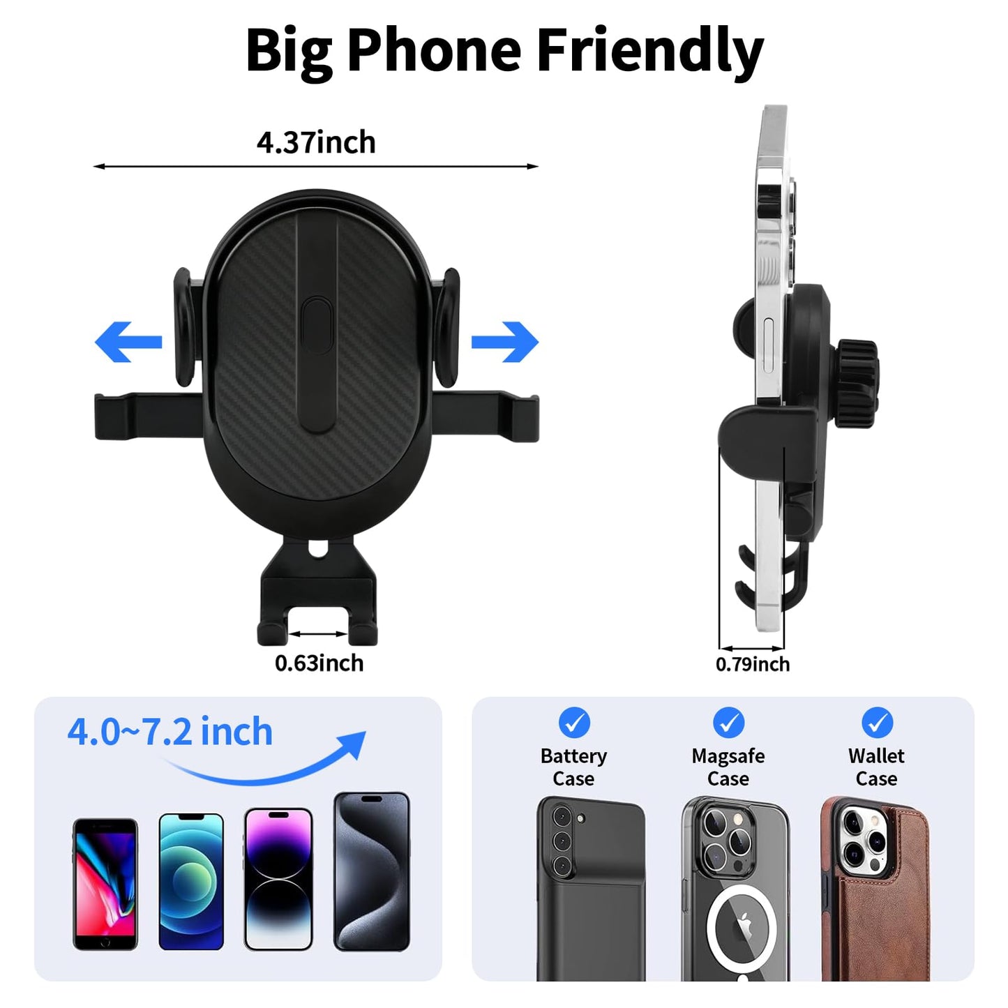 Car Phone Holder[Upgraded Powerful Suction & Stable Clamp Arm]-360°Adjustable Universal Car Mount for Dashboard/Windshield,Compatible with All iPhone & Android Phones(Black)