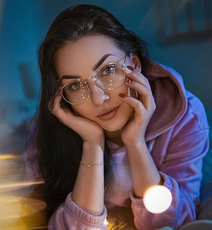 HJSTES Round Blue Light Glasses for Women Men Retro Circle Clear Lens Metal Frame Eyeglasses (Rose Gold)