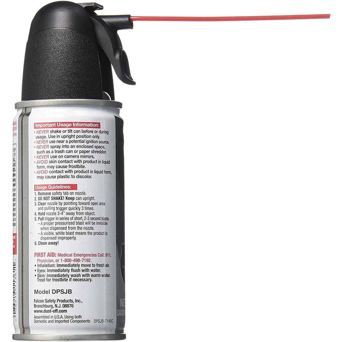 Falcon Dust, Off Compressed Gas (152a) Disposable Cleaning Duster, 1, Count, 3.5 oz Can (DPSJB),Black