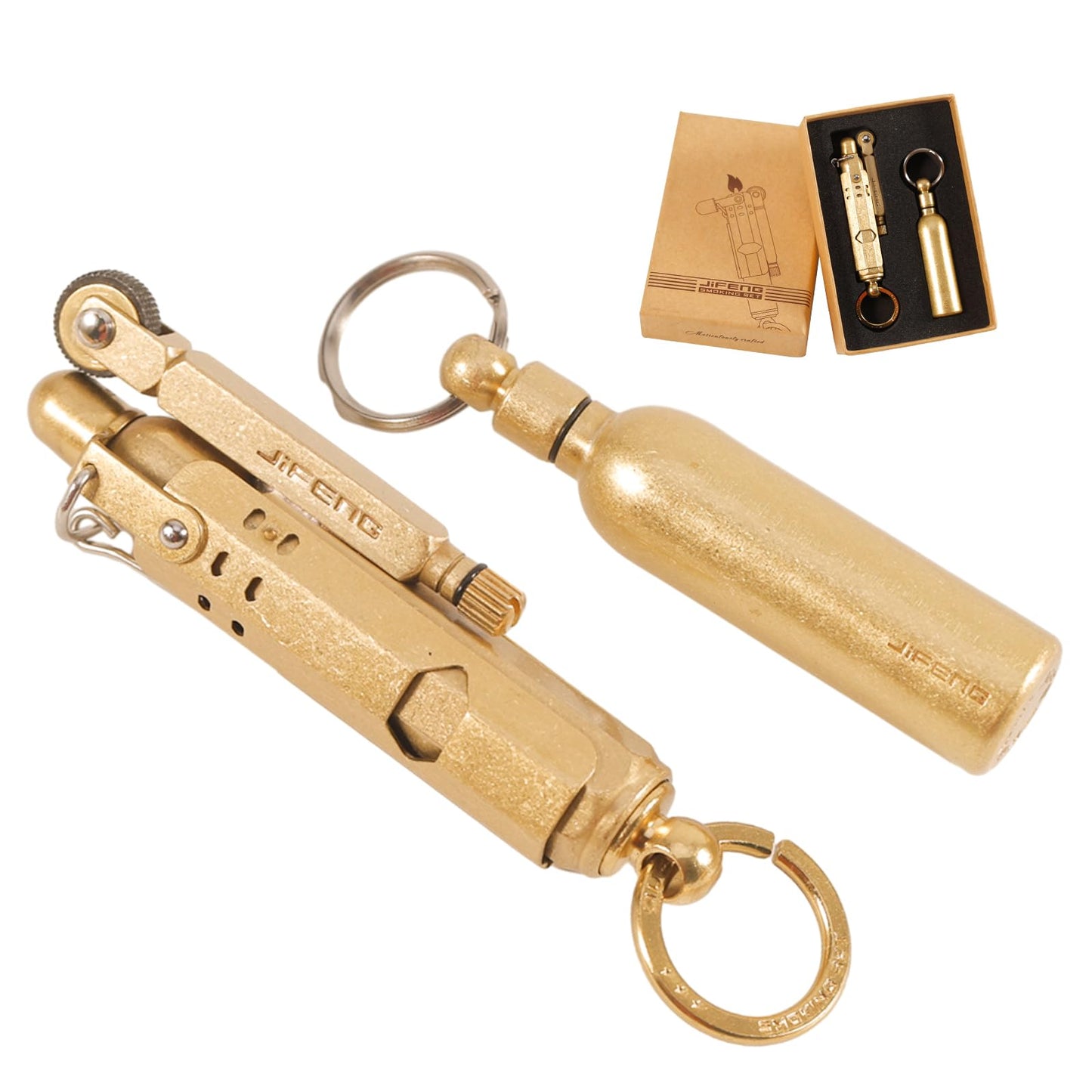 Handmade Trench Lighter WWI WWII Windproof Vintage Kerosene Pipe Lighter and Copper Brass Fuel Bottle, Gift for Men Dad Father Husband Grandparents