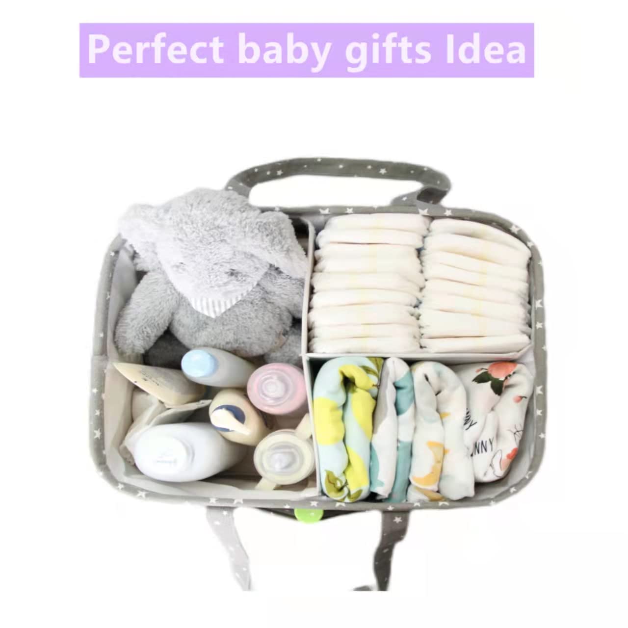 Baby Diaper Caddy Organizer- Extra Large Portable Diaper Basket with Removable Divider, Multi-Use Nursery Organizer for Diapers,Wipes,Baby Essential-Perfect Baby Basket bag Registry Must Have