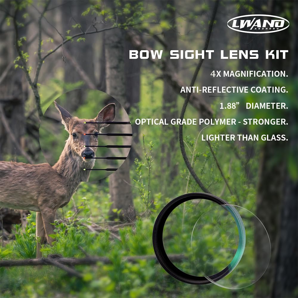 LWANO 4X Bow Sight Lens - Waterproof/Abrasion & Anti-Reflective, 1.88" Diameter, O-Rings & Lens Cloth Included