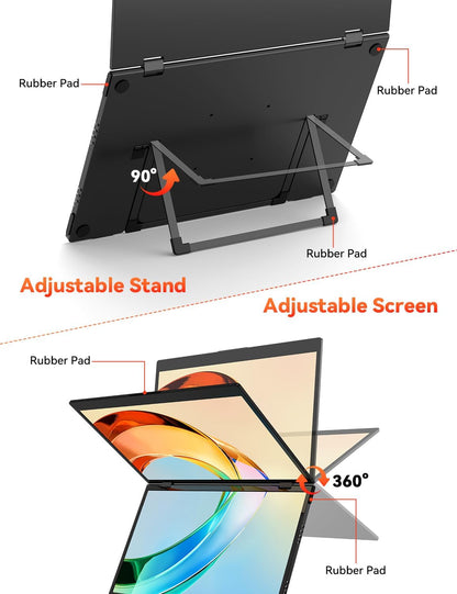 HotYeah Triple Laptop Screen Extender, 15.6" 1080P FHD IPS Folding Stacked Portable Dual Monitor, USB C Travel Extended Computer Display w/VESA, 180°Rotation, Plug & Play for Laptops (Windows Only)